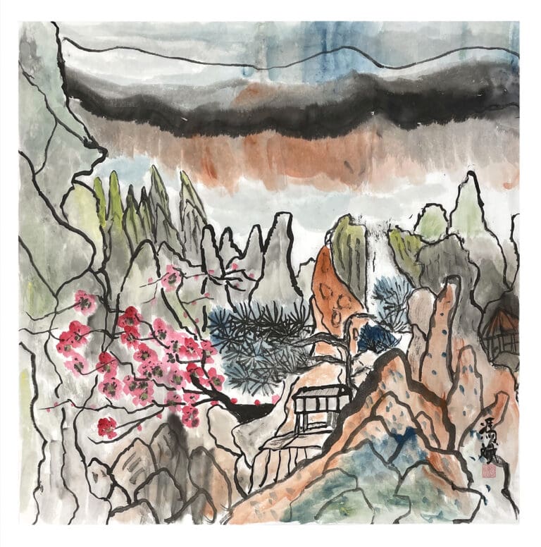 Mountain Forest Waterfall, by artist Bin Feng