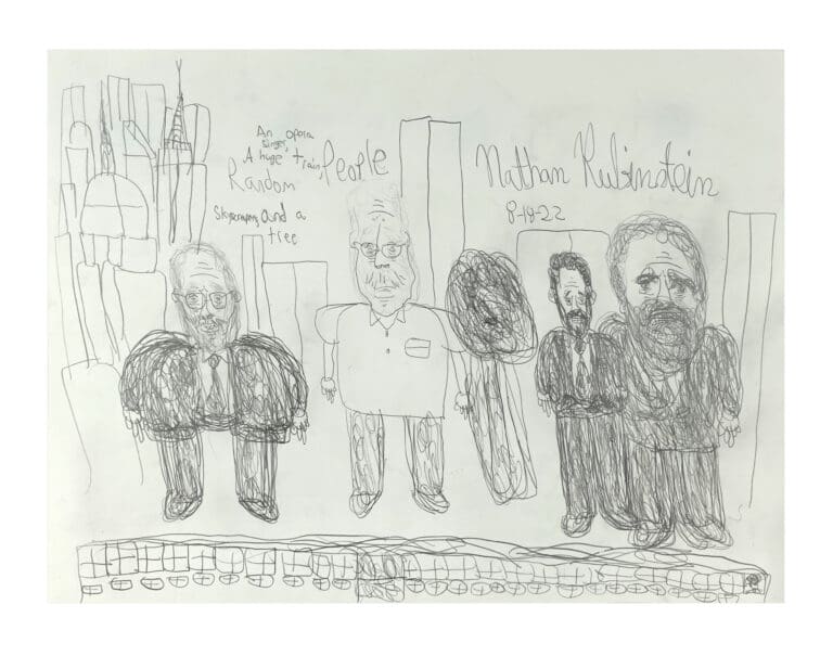 An Opera Singer, A Huge Train, Random People, Skyscrapers, and a Tree, by artist, Nathan Rubenstein, 2022